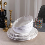 Farmhouse Melamine Dinnerware Sets,12 Pieces Dishes Dinnerware Set,Service for 4 Lightweight Kitchen Plates and Bowls Sets, Great for Casual dining and Outdoor Parties Camping or RVs, White