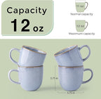 AmorArc 12oz Coffee Mugs, Ceramic Coffee Mugs set of 4 for Man, Woman, Dad, Mom, Modern Coffee Mugs with handle for Latte/Cappuccino/Milk/Cocoa. Dishwasher&Microwave Safe, Blue-Reactive Glaze