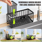 MURLONG Kitchen Sink Organizer,Sink Caddy Organizer with Removable Brush Holder,Self-Draining Countertop Organizers and Storage Essentials,Home Decor and Kitchen Gadgets-Black