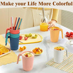 Wheat Straw Coffee Mugs 6-Pack– Unbreakable & Lightweight Cups, 12oz Stackable Cups with 6 Detachable Straws & 2 Cleaning Brushes (Colorful, 12, Fluid Ounces)