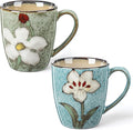 Maxdot 2 Pcs 12oz Ceramic Coffee Mugs Sets Glazing Process Cappuccino Mug Floral Ceramic Tea Cups Mother's Day Idea Gift for Women Mom Porcelain Cup for Coffee, Cocoa, Tea, Latte (Fresh)