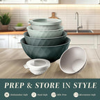COOK WITH COLOR Mixing Bowls with Lids - 12 Piece Plastic Nesting Bowls Set includes 6 Prep Bowls and 6 Lids, Microwave Safe Mixing Bowl Set, Green Diamond