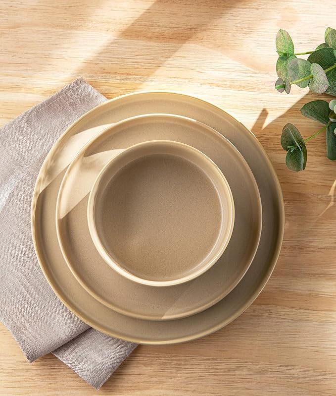 TheTerra Ceramic Dinnerware Sets for 6, 18 Pieces Porcelain Lightweight Plates and Bowls Sets, Scratch Resistant Dish Set, Oven & Microwave & Dishwasher Safe, Ivory Cream