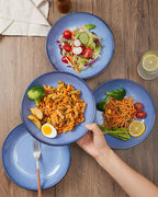 Pokini Ceramic Pasta Bowl Set of 4, 32 Oz Large Salad Bowls for Serving, Microwave & Dishwasher Safe Soup Bowls for Kitchen, Light Blue Stoneware Bowl Set
