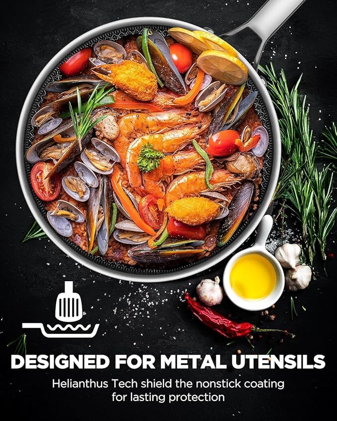 Non Stick Frying Pans Hybrid Ceramic, 12 Inch Tri-Ply Stainless Steel Skillet, Non-Toxic, PFAS/PFOA/PTFE Free, Metal Utensil Safe, Dishwasher & Oven Safe, Induction Compatible,Upgraded Version