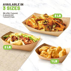 ZORRITA 3 Lb Paper Food Trays - 100 Pack Disposable Nacho Trays, Kraft Paper Food Boats Taco Holders Party Serving Baskets for Hot Dogs Snacks Tacos Fries