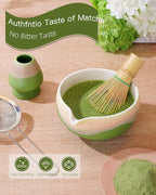 ZENS Matcha Whisk Set, 6pcs Matcha Kit Set, Matcha Bowl with Spout, Handcrafted Bamboo Whisk & Scoop, Chasen Holder, 304 Sifter & Tea Mat, Ideal Gift for Matcha Lovers, Birthday-Green