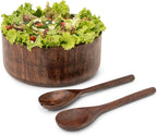 Luxe Designs 12" Dark Burnt Wooden Salad Bowl Set with Serving Utensils Eco-Friendly, Multipurpose Mixing & Serving Bowl for Salads, Pasta, Fruits & More – Durable & Stylish Kitchen Essential