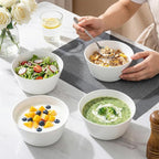 Bone China Soup Bowls Set of 4, 29oz Lightweight Cereal Bowls, 6 inch White Modern Conical Shape for Salad Oatmeal Pho Ramen Pasta, Stackable Deep Design, Microwave Dishwasher Safe