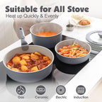 SENSARTE 24 Piece Ceramic Pots and Pans Set, Nonstick Detachable Handle Cookware, Induction Kitchen Cookware Set with Removable Handle, Healthy Non Stick for RV, Dishwasher＆Oven Safe, PFOA Free (Gray)