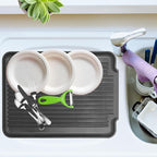 Oggi Dish Drain Board & Drying Rack Tray for Kitchen - Ideal Rigid Drainboard, Plate & Glass Drainer Tray, Dish Drain Boards for Kitchen Counter, 12.75 x 17.25 - Black
