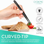 O'Creme Stainless Steel Precision Kitchen Tweezer Tongs with Serrated Tips for Gripping (10" Curved, Black)