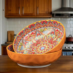 4 Pack Large Serving Bowls, 80 Oz Extra Large Salad Bowls Set of 4, Bohemian Decorative Bowls for Salad, Fruit, Pasta and Dinner, Serving Dishes Set for Party, Dishwasher & Microwave Safe, Mix-color