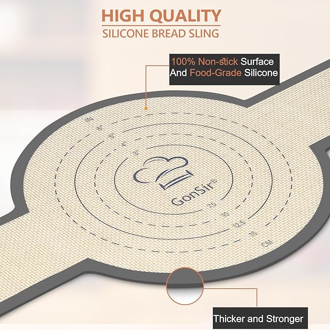 Silicone Bread Sling, 2 Pcs Silicone Baking Sling with Longer Handles, Non-Stick & Easy Clean Dutch Oven Baking Mat to Transfer SourDough Easily, Reusable Bread Mat Set