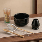 YOLIFE 7 Pcs Matcha Whisk Set, Includes Matcha Bowl with Spout, Bamboo Whisk (Chasen) with Ceramic Holder, Scoop and Powder Spoon, Sifter, Matcha Kit for Ceremony (Black)