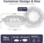 Fit Meal Prep 150 Pack 18 oz Disposable Plastic Clear Salad Bowls with Airtight Lids - To Go for Lunch, Takeout, Party, Catering, Picnic