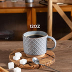 GBhome 12OZ Stackable Coffee Mugs, Ceramic Coffee Mugs with Texture Patterns for Man,Woman,Dad,Mom, Modern Coffee Cups Set of 4 for Latte/Cappuccino/Cocoa. Dishwasher&Microwave Safe, Gray