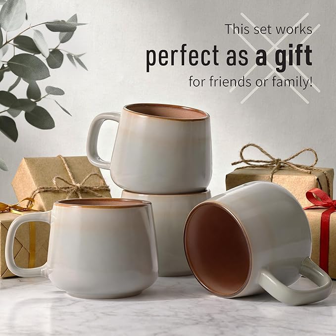 Ava Nord Large Ceramic Coffee Mugs Set of 4 | 16 oz Stoneware Coffee Cups | Lead-Free, Non-Toxic | Microwave and Dishwasher Safe | Comfortable Handle | Nordic Design for Tea, Cocoa, Latte | Sage Ash