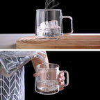 CNGLASS Double Walled Glass Coffee Mugs,15oz(1-pack) Insulated Glass Mugs with Handle,Clear Espresso Cups for Latte,Cappuccino,Tea Bag