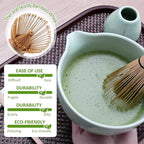 Joyscale Matcha Whisk Set, Matcha Set Whisk And Bowl, 8 Pcs Matcha Kit Set(Texture Design), 16 OZ, Japanese Matcha Tea Set, Matcha Making Kit Gifts for Tea Lovers(Celadon Green)