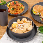 EI 24pcs Wheat Straw Dinnerware Set,Dark Grey Plates and Bowls Sets,Unbreakable Dinner Plates,Reuasble Plastic Plate,Microwave Dishwasher Safe for Camping,Picninc,Family Dinner