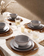 Famiware Venus Plates and Bowls Sets, 18 Pieces Stoneware Speckled Dishes Dinnerware Set for 6, Matte Light Gray - Microwave & Dishwasher Safe, Modern Minimalist, for Everyday Meals & Formal Dining