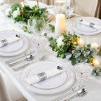 WELLIFE 350Pcs Silver Plastic Plates for 50 Guests - Disposable Dinnerware Set, Party Supplies Includes 100 Silver plates,150 Silverware,50 Napkins,50 Cups, Plastic Plates for Party and Wedding