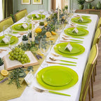 DaYammi 150Pcs Lime Green Plastic Plates & Gold Cutlery with Green Handle,green Disposable Plates with Gold Rim Include 30 Dinner Plate,30 Dessert Plate,30 Knives,30 Forks,30 Spoons for Party Dinner
