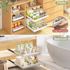 2 Pack Pull Out Cabinet Organizers Expandable, Plastic Slide Out Drawers for Kitchen, Bathroom, Pantry, Under Sink Storage, Pull Out Drawers Fixed with Adhesive Nano Film (White, 11.6''-17.5'')