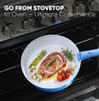 CAROTE 9pcs Pots and Pans Set,Ceramic Cookware Sets Non Stick with Detachable Handle, Induction Kitchen Pots and Pans,RV Cooking Set, Oven/Dishwasher/Fridge Safe, Malta Blue