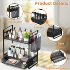 VITVITI 2 Tier Bathroom Organizer Countertop with Drawer, Metal Mesh Bathroom Counter Vanity Organizer Storage, Bath Room Sink Kitchen Spice Rack with Basket Hooks, Black