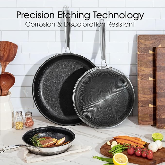 Nonstick Frying Pan Set – 8" 10" 12" Titanium Ceramic Skillet with Lid, Stay-Cool Handle,PFAS, PTFE, PFOA-Free, Non-Toxic, Dishwasher & Oven Safe, Compatible with All Cooktops