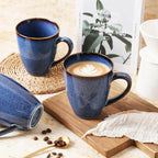 MONITO 17 OZ Coffee Mugs Set of 4, Large Ceramic Blue Coffee Mugs Set with handle for Tea/Latte/Milk/Cocoa, Funny Tea Cups for Office and Home, Engagement Gifts.(Starry Blue)