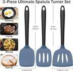 Coukre 3 Pack Silicone Spatula Set, High Heat Resistant, BPA-Free, Fish Spatula, Solid & Slotted Turner for Non-Stick Pans, Flipping Eggs, Pancakes, Fish, Burgers (3, DarkBlue)