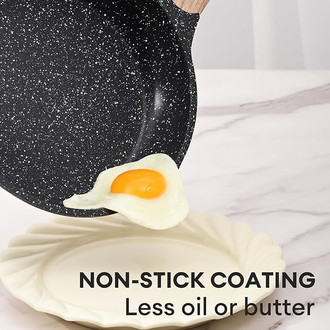 JEETEE Non Stick Frying Pan Set, Frying Pans Nonstick, Omelette Skillet with Soft Touch Handle, 3-Piece Cookware Set 8 Inch 9.5 Inch 11 Inch