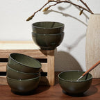 Pokini 5.3" Cereal Bowls & Dessert Bowls Set of 6-20 Oz Small Bowls for Kitchen-Ceramic Bowl for Cereal, Soup, Oatmeal, Salad, Ramen, Noodle, Rice, Yogurt-Dishwasher & Microwave Safe, Blackish Green