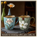 Maxdot 2 Pcs 12oz Ceramic Coffee Mugs Sets Glazing Process Cappuccino Mug Floral Ceramic Tea Cups Mother's Day Idea Gift for Women Mom Porcelain Cup for Coffee, Cocoa, Tea, Latte (Fresh)