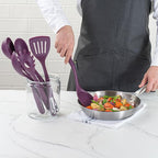 Restaurantware Silicone Utensil Set Pack of 1 Non-Slip Handle 6-Piece Kitchen Tool Set, Heat-Resistant Dishwasher-Friendly Cooking Accessories, Durable Purple Cooking Utensils