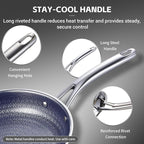 Ammeloo Hybrid Tri-Ply Stainless Steel Frying Pan Set, 8"/9.5"/11" Cooking Pans, Non Stick Frying Pans and Skillets, Chef Pan, Non Toxic, Dishwasher Safe, Induction Compatible, Blue Interior