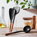 Staub Silicone with Wood Handle Cooking Utensil Set, Matte Black, 3-pc