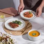 E-far Stoneware Dinnerware Sets for 2, 6-Piece Plates and Bowls Sets, Chip & Scratch Resistant Ribbed Dish Set for Home Restaurant, Microwave & Dishwasher Safe, Speckled White