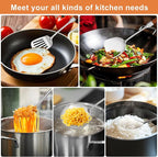 304 Stainless Steel Cooking Utensils Set with Wood Handle,10 Piece Metal Kitchen Utensils Dishwasher Safe Heat Resistant Serving Utensil Wok Tools (13-14in)