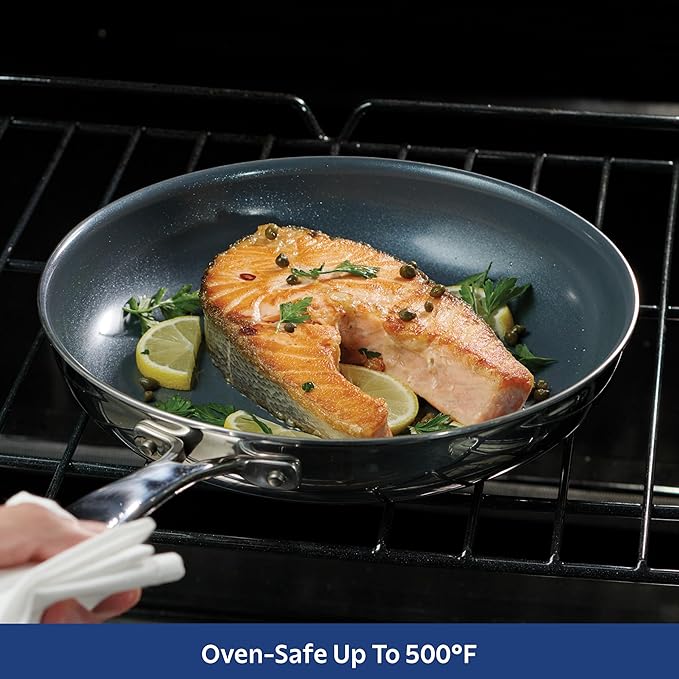 Tramontina Signature 8-Inch Tri-Ply Clad Stainless Steel Small Frying Pan with Ceramic Non Stick Interior, Induction-Ready Nonstick Skillet, Oven-Safe, Made in Brazil