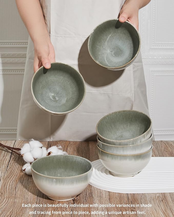 Pokini Cereal Bowl, 22 Oz Soup Bowls Set of 6 for Cereal, Snack, Rice, Salad, Side Dishes, Stoneware Bowls for Kitchen Decor, Ceramic Small Cereal Bowls