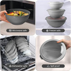 Zulay Kitchen 12 Piece Plastic Nesting Mixing Bowls with Lids - Colorful Microwave & Freezer Safe Gray Ombre Set