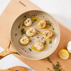 Bloomhouse - Two Time Oprah's Favorite Things Winner - 8 Inch Heavy Duty Aluminum Premium PFA Free Ceramic Nonstick Saute/Deep Frying Pan Skillet - Almond Cream w/Gold Handle