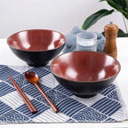 Ceramic Japanese Ramen Bowl Set, 2 Sets Asian Pho Udon Soup Noodle Bowls with Spoons and Chopsticks (Red, 8 inches)