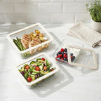 Urban Green Glass Food Container Set with Silicone Glass Lid, 3 Pack, Airtight, LeakProof, 100% Plastic Free, Meal Prep Containers (White Color)