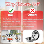 Mixing Bowls with Strainer, Mixing Bowl with Lids Set, Stainless Steel Mixing Bowls, Kitchen Gadgets Salad Bowls with Strainer for Mixing & Preping & Serving, Multicolor