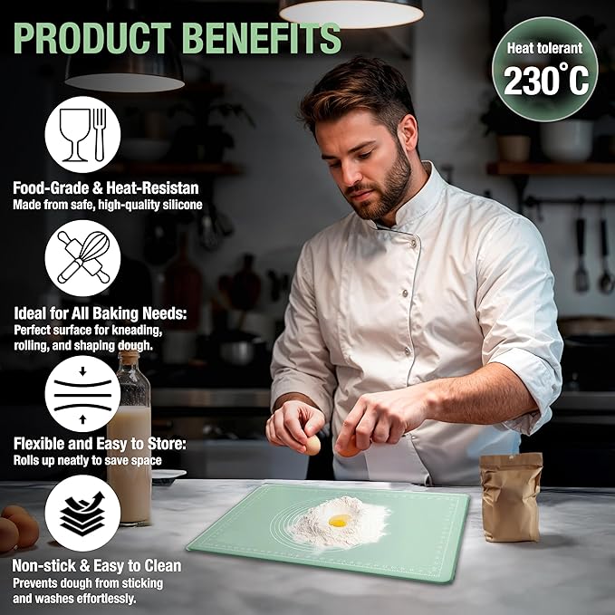 Silicone Pastry Mat 28" x 20" Non Stick Silicone Baking Mat Extra Thick Pastry Mat with Measurements Food Grade Pastry Mats for Rolling Dough,Bread,Pie,Cookies,Pizza and fondant,Food Grade Baking Mat